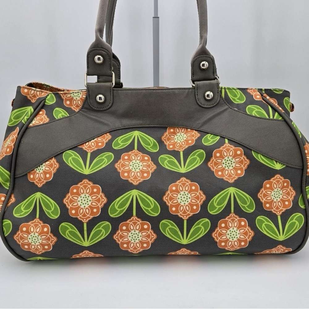 Chic Floral Tote Bag in Gray and Orange - Picture 3 of 11